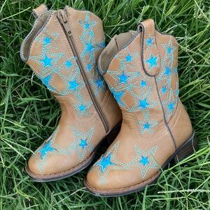 Brown Cowboy Boots For Fall Blue Star Embroidery toddler 8 cowgirl boots